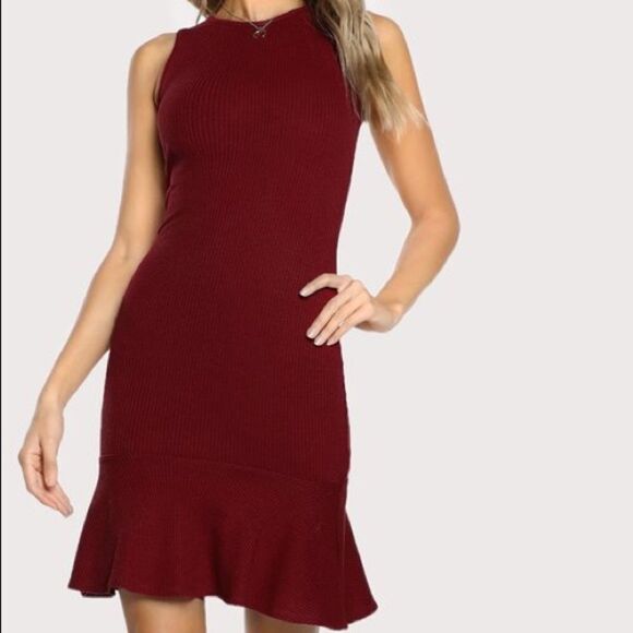 ✨ Frill Hem Rib Knit Tank Dress✨ - Picture 1 of 8